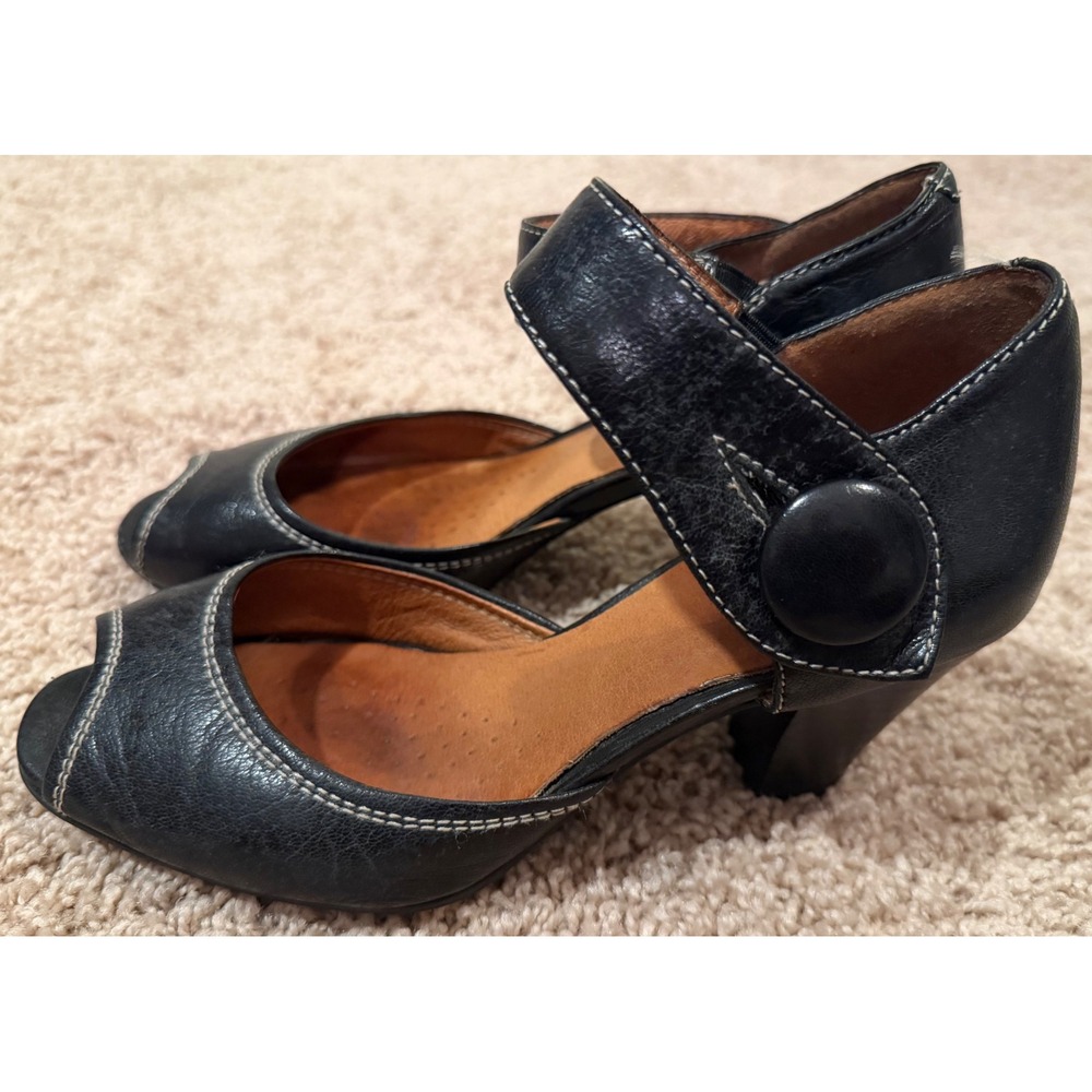 Clarks Artisan Womens Black Leather Peep Toe Mary Jane Heels 85321 Size 5M